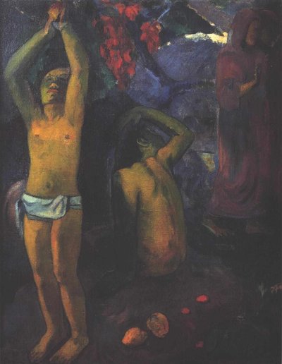 Tahitiaanse man met opgeheven armen door Paul Gauguin